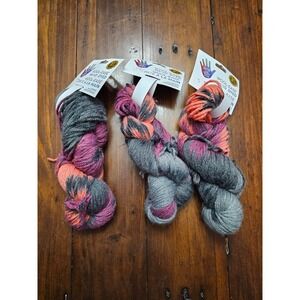 3 Skeins Lion Brand Wool Ease Hand Dyed Yarn Coral Grey Pink